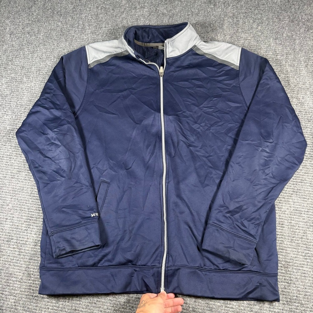 Under Armour Track Jacket Mens XL Navy Blue Excellent Full Zip Fleece Lined